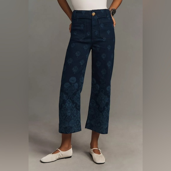 Maeve The Colette Cropped Wide-Leg Jeans Indigo Floral 25 - Picture 15 of 16